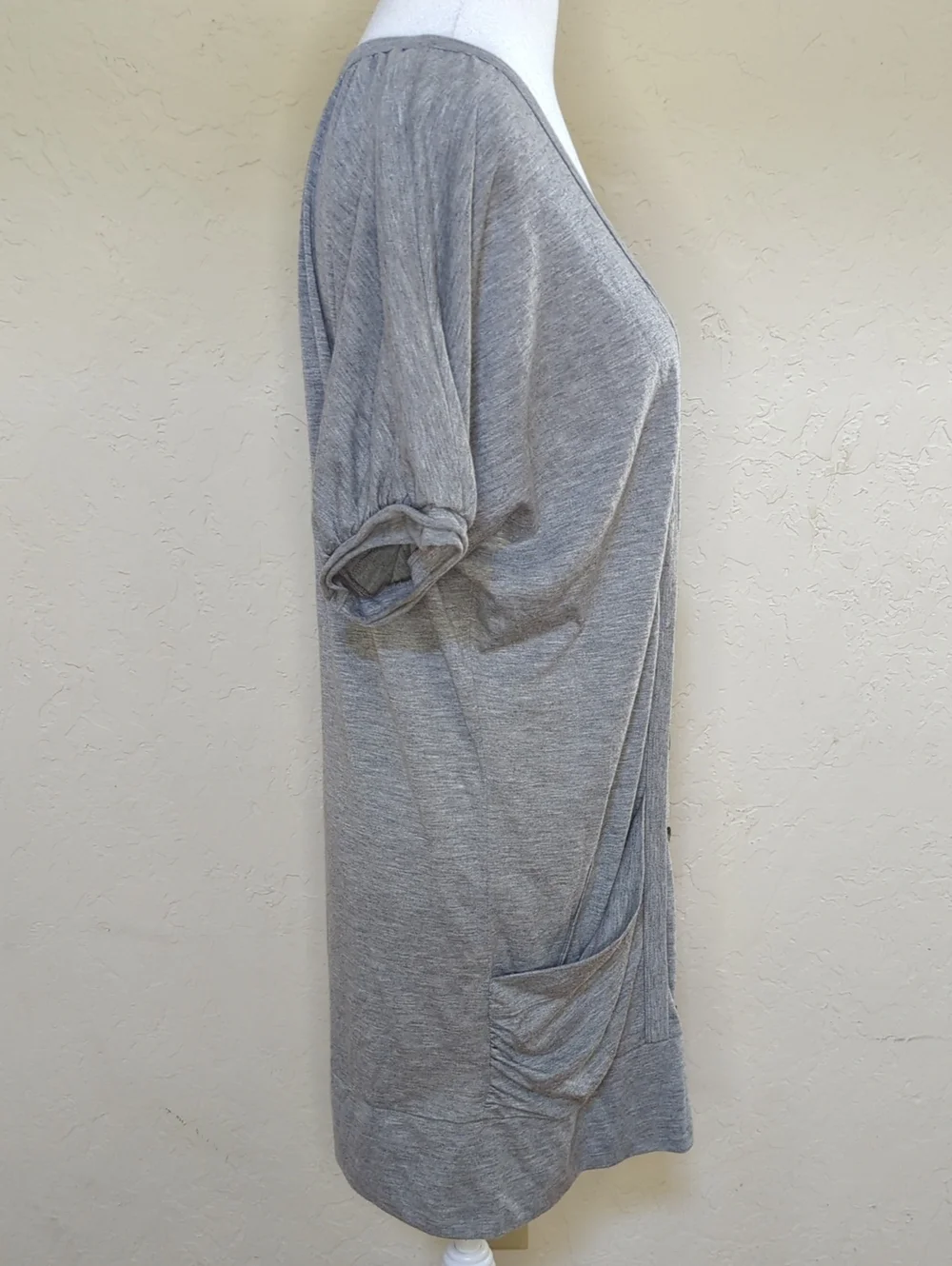 Free People Beach Gray Button-Front Short Sleeve Knit Tunic Cardigan Size Small